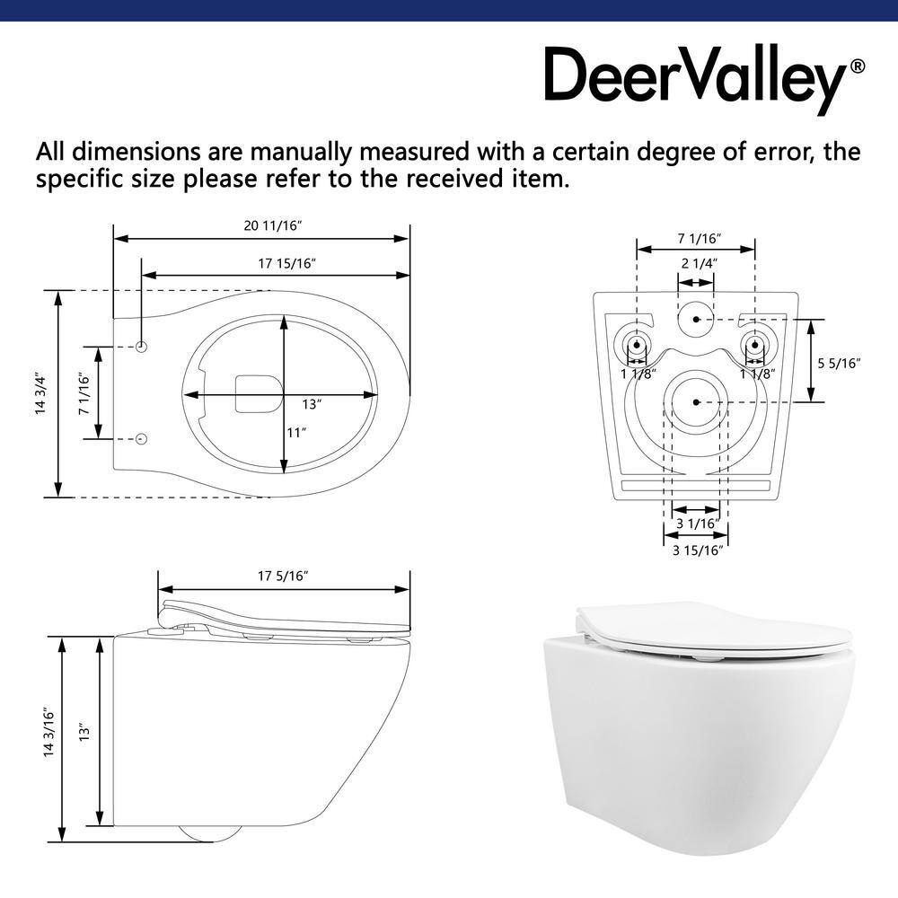 DEERVALLEY Liberty Wall-Mounted 1-Piece 0.81.6 GPF Dual Flush Elongated Toilet in White DV-1F0069