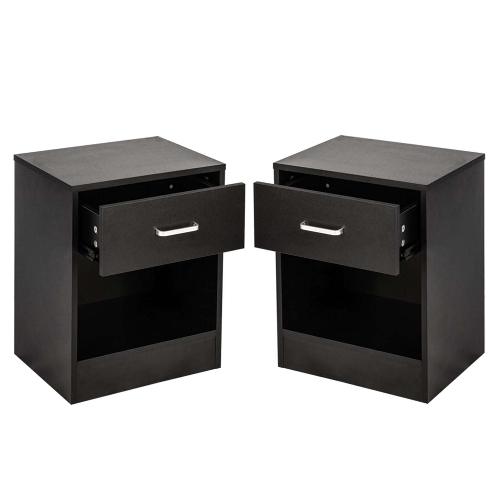 Nightstands Set of 2, End Table Side Table Black Nightstand with 1-Drawer and Open Shelf, Night Stands for Bedrooms