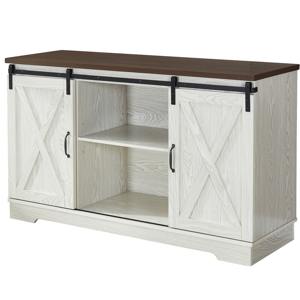 TV Stand  Storage Cabinet with 2 Sliding Barn Doors