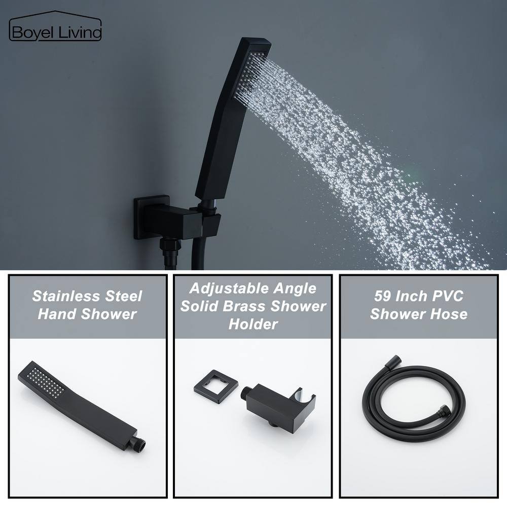 Boyel Living Ceiling Mount Single-Handle 1-Spray Tub and Shower Faucet with 12 in. Fixed Shower Head in Matte Black (Valve Included) SMD-88017B-12