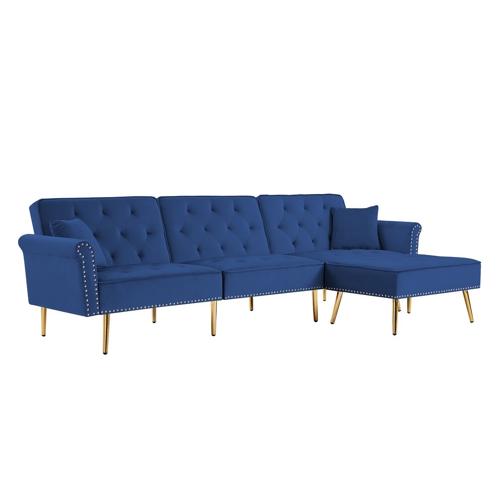 Modern Velvet Upholstered Reversible Sectional Futon Sofa Bed