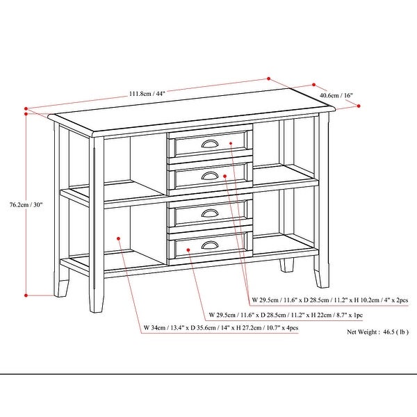 WYNDENHALL Portland SOLID WOOD 44 inch Wide Transitional Console Sofa Table in Mahogany Brown - Mahogany Brown