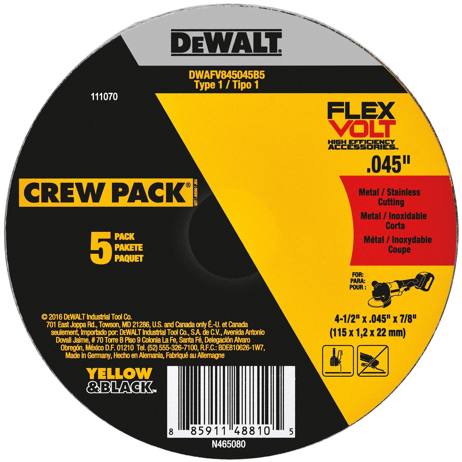 DW FlexVolt 4-1/2 in. D X 7/8 in. Ceramic Cut-Off Wheel 5 pc