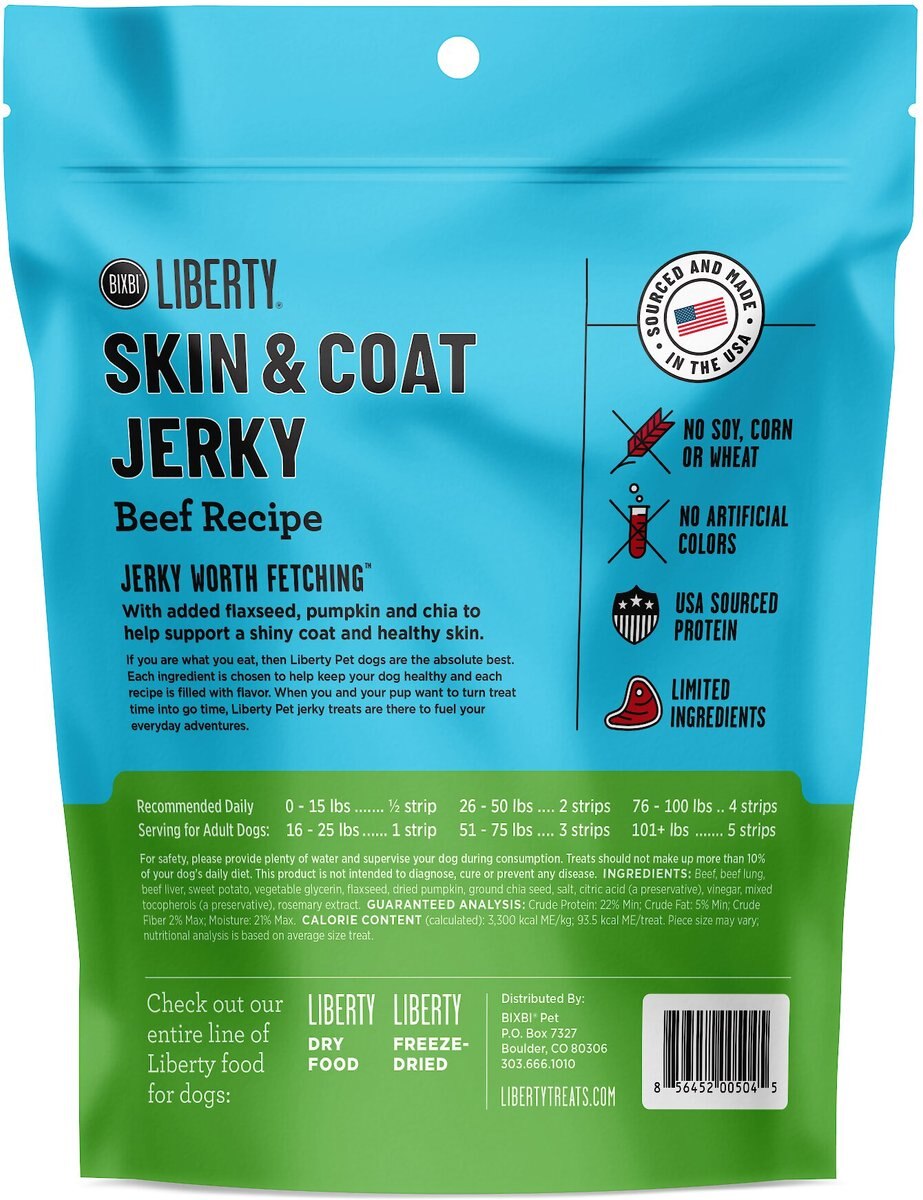 BIXBI Liberty Skin and Coat Beef Liver Recipe Grain-Free Jerky Dog Treats