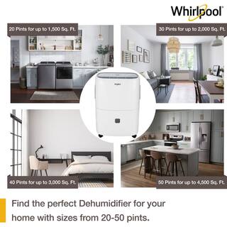 Whirlpool 20-Pint Portable Dehumidifier with 24-Hour Timer Auto Shut-Off Easy-Clean Filter Auto-Restart and Wheels WHAD201CW