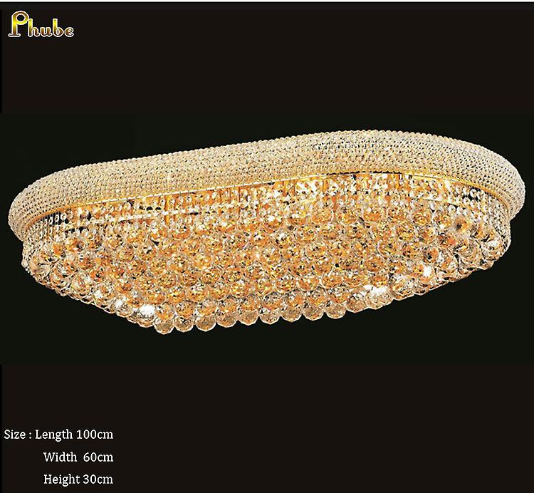 Phube Empire Gold Crystal Ceiling Light Luxury Ellipse Shape Lighting K9 Crystal Ceiling Lamp