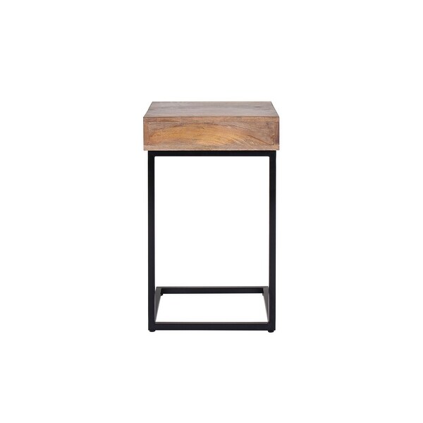 Preda Modern Mango Wood and Iron Accent C Table with Storage Drawer