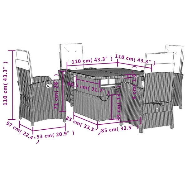 vidaXL Patio Dining Set with Cushions Outdoor Seating Gray Poly Rattan