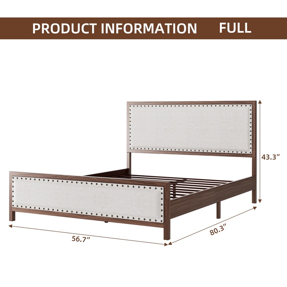 Upholstered Platform Bed with Linen Headboard and Footboard