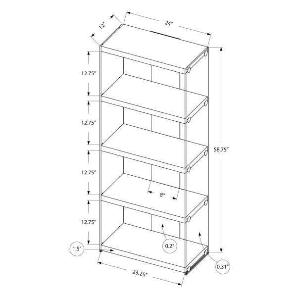 Bookshelf， Bookcase， Etagere， 5 Tier， 60