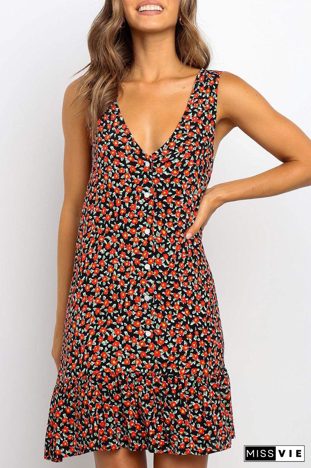 Fashion Sexy Print Split Joint V Neck Printed Dresses