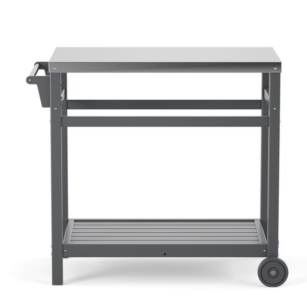 Outdoor Prep Cart Dining Table for Pizza Oven，Patio Grilling Backyard BBQ Grill Cart