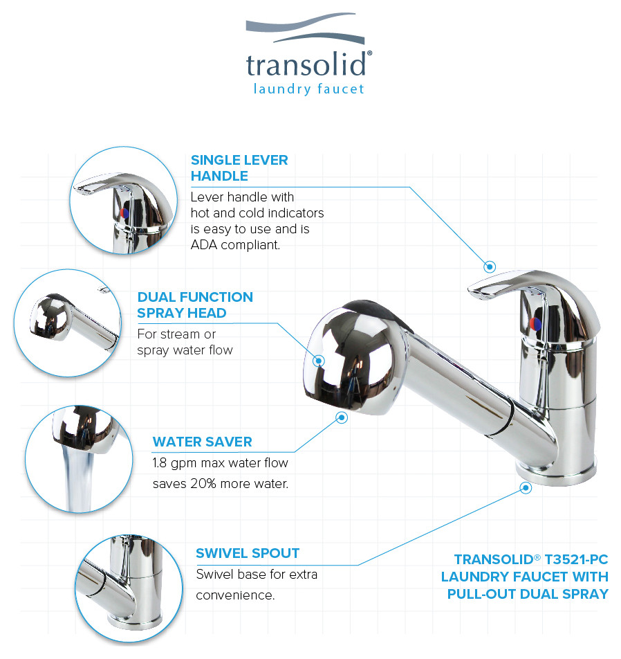 Transolid Laundry Faucet With Pull Out Spray  Polished Chrome   Contemporary   Utility Sink Faucets   by Transolid  Houzz