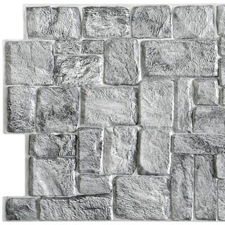 Dundee Deco 3D Falkirk Retro 1100 in. x 39 in. x 19 in. Grey Faux Old Stone PVC Decorative Wall Paneling (10-Pack) GRHDTP10019925-10