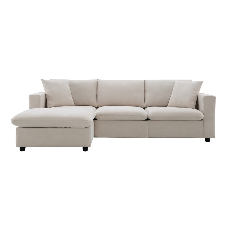 Convertible Sectional Sofa Couch  4 Seat L Shaped Sofa with Ottoman and 2 Free Pillows  Modern Sofa Couch for Living Room