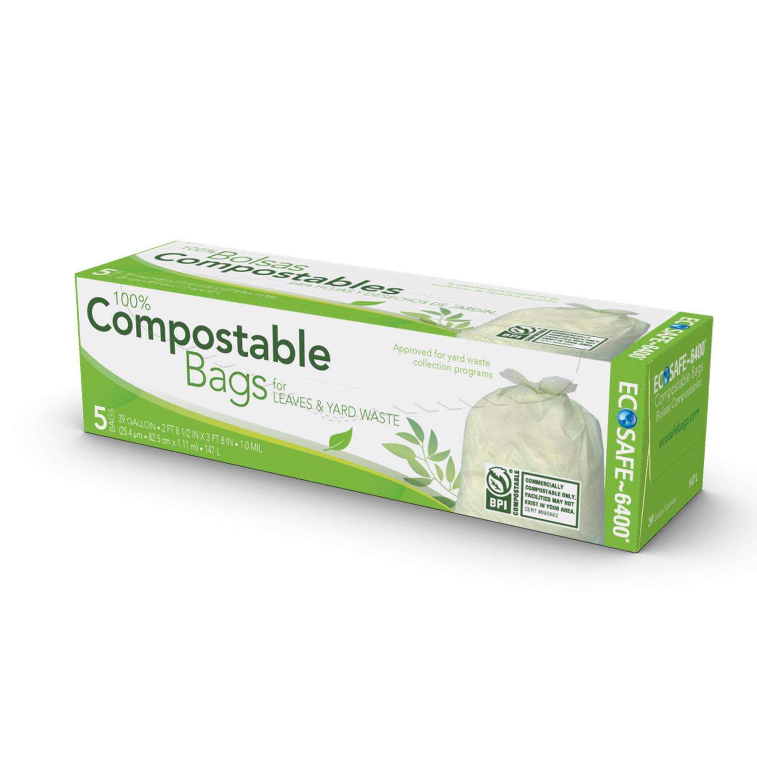 Eco-Safe Compostable 39 gal Lawn and Leaf Bags Twist Tie 5 pk