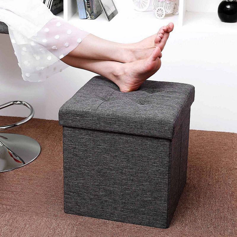 Folding Storage Ottoman Cube Footrest Stool Coffee Table Puppy Step， Fabric， Dark Grey