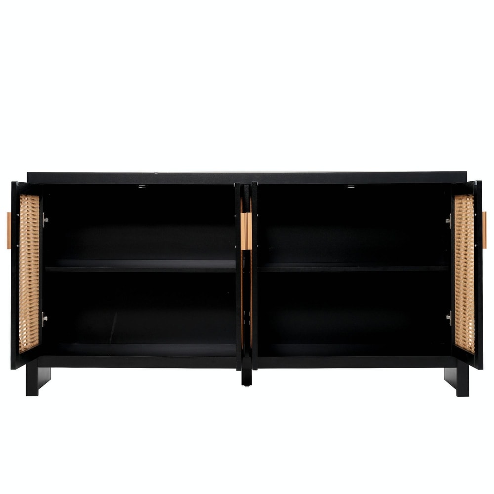 Modern TV Stand for 65 inch TV with Rattan Doors  Adjustable Shelves