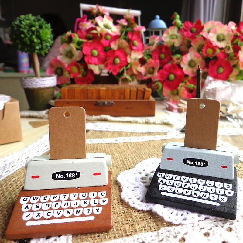 5 PCS Creative Coffee Vintage Wooden Typewriter Photo Card Desk Messege Memo Holder Stand Card Holder(Coffee)