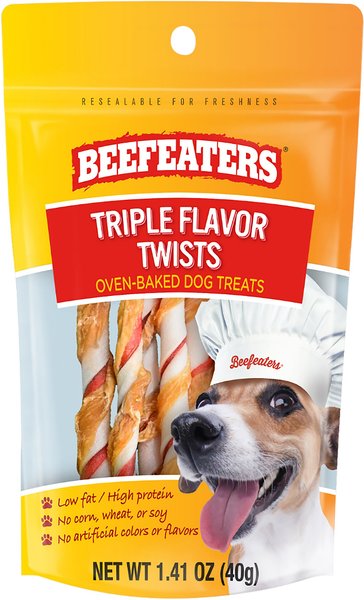 Beefeaters Triple Flavor Twists Jerky Dog Treats， 1.41-oz bag， case of 12