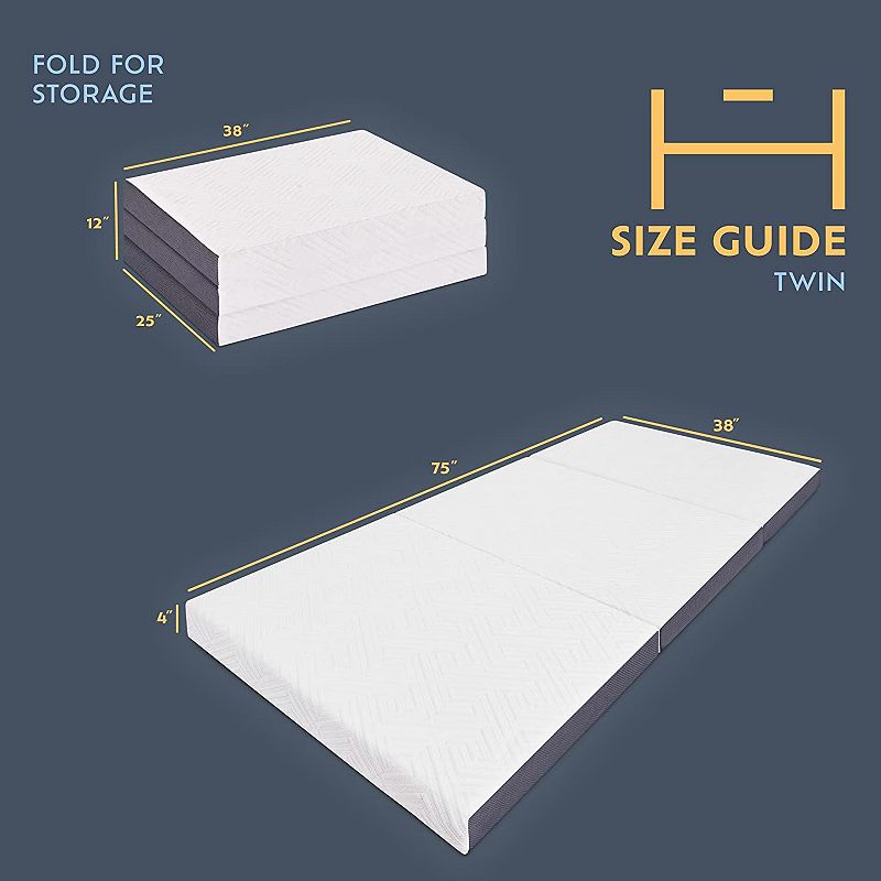 Heyward 4” Trifold Twin Mattress， Machine Washable Memory Foam Mattress