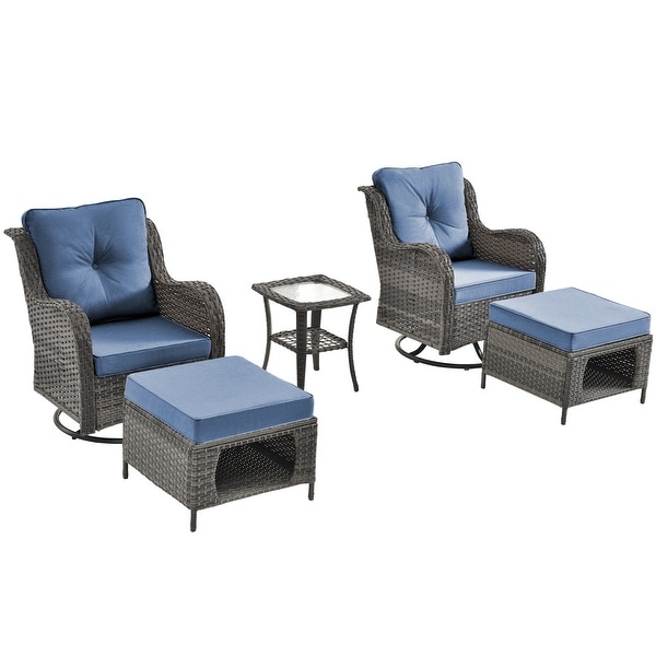 Rattan Patio Furniture Conversation Seating 360° High Back Swivel Chairs+Storage Ottomans，Cushions Included🎁