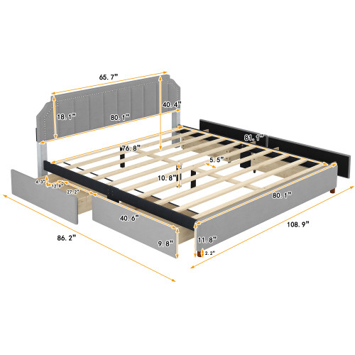 Queen Size Upholstery Platform Bed with Four Stora...