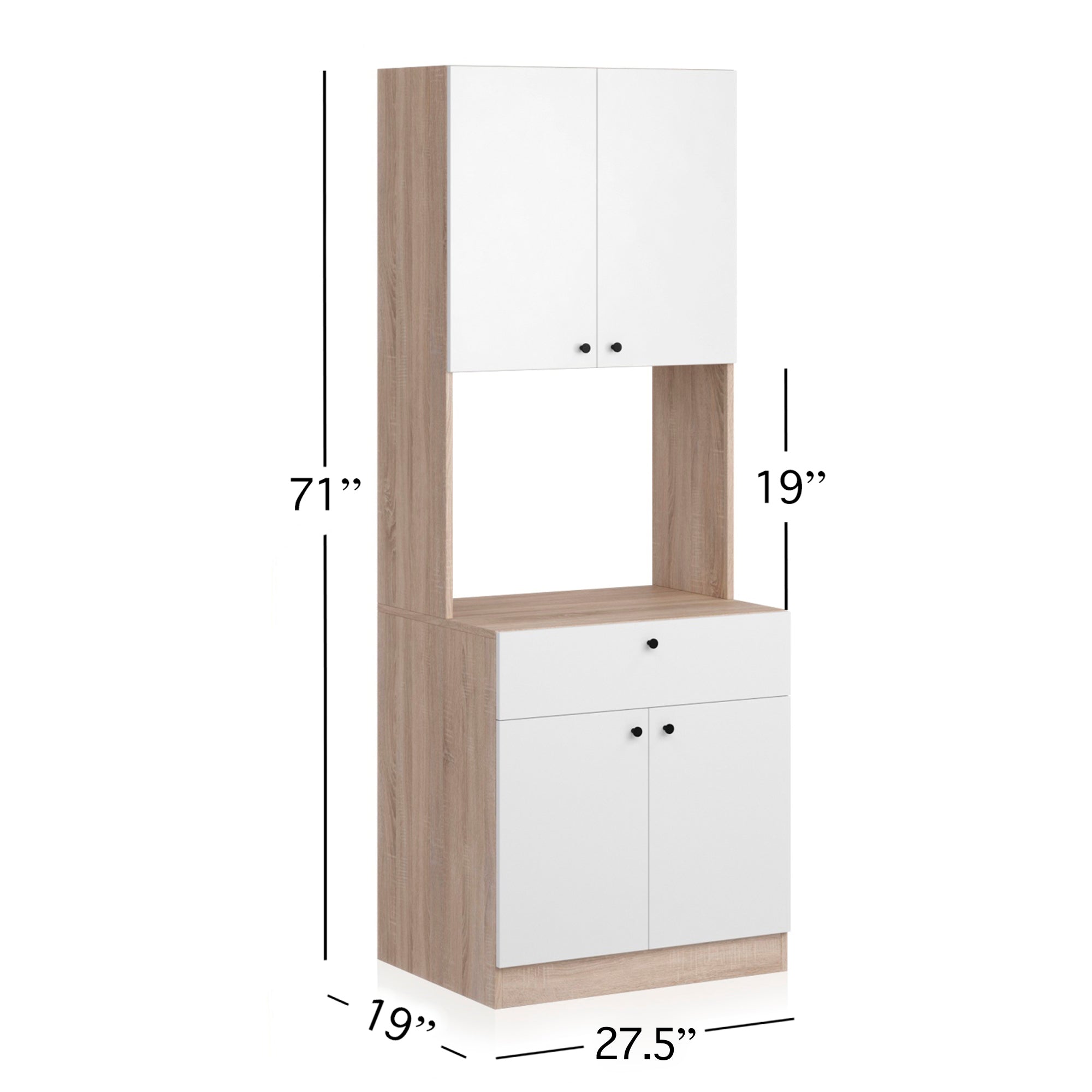 Living Skog 71'' Pantry Kitchen Storage Cabinet with Storage Shelves and Microwave, in White Height 71'', Length 26'', Width 19''