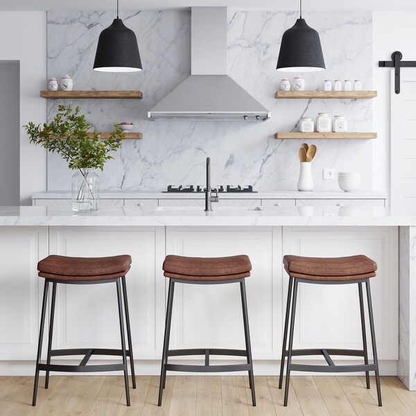 Nathan James Arlo Modern Backless Upholstered Kitchen Counter Bar Stool with Saddle Seat and Metal Base