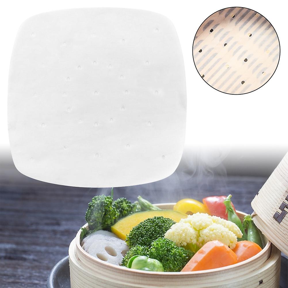 7.5in Perforated Square Steamer Paper Liners For Air Fryer Cooking Steaming(white)