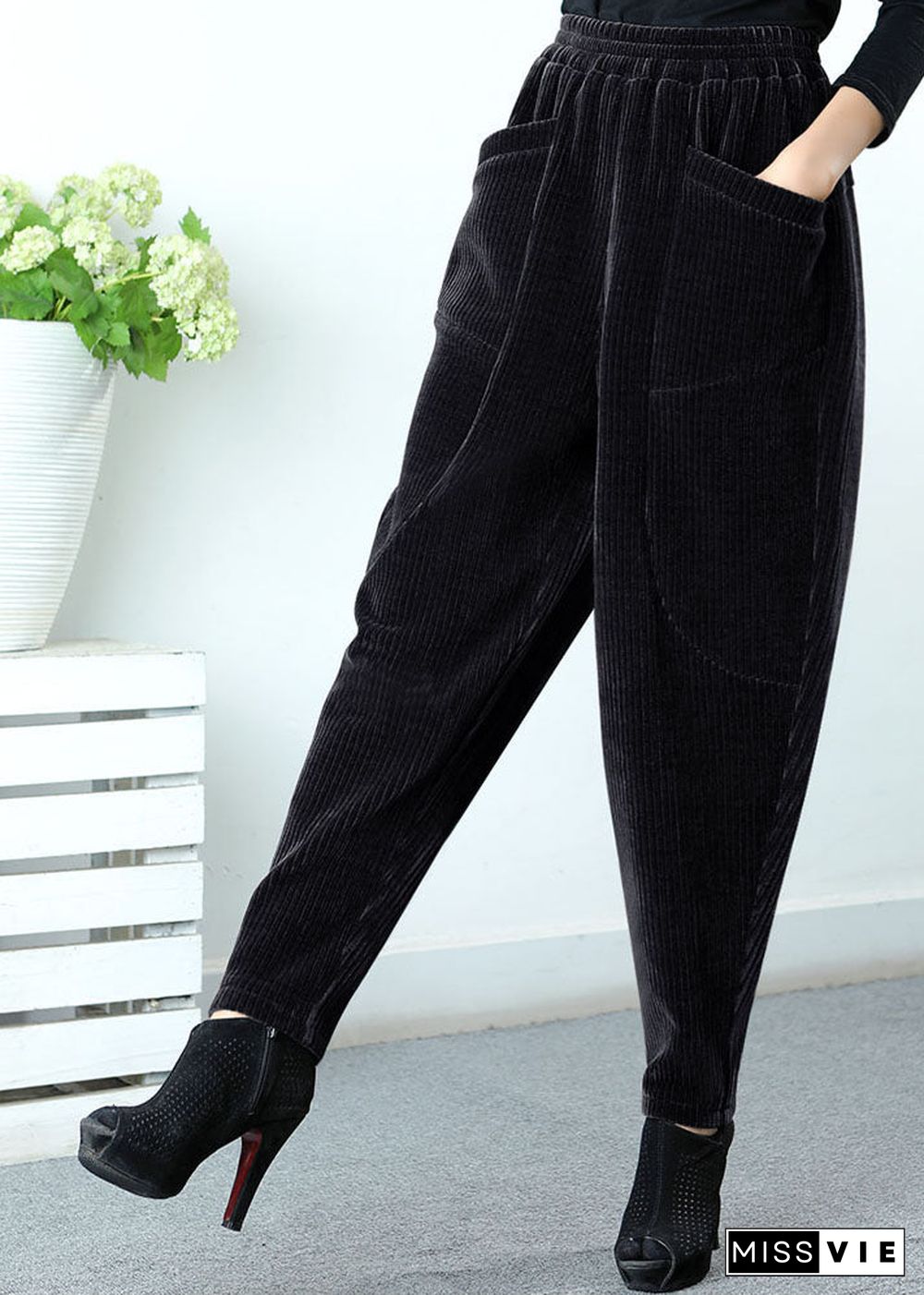 Women Chocolate Pockets Patchwork Straight Winter Pants