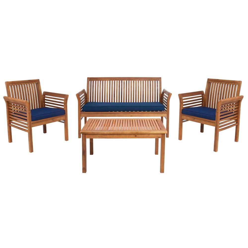 SAFAVIEH Outdoor Living Carson 4 piece Teak Brown/Navy Patio Set