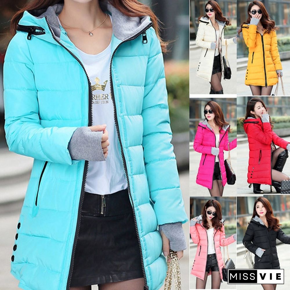 Fall/winter Women's Down and Down Padded Jacket Slim Mid-length Warm Padded Jacket with Hooded Gloves