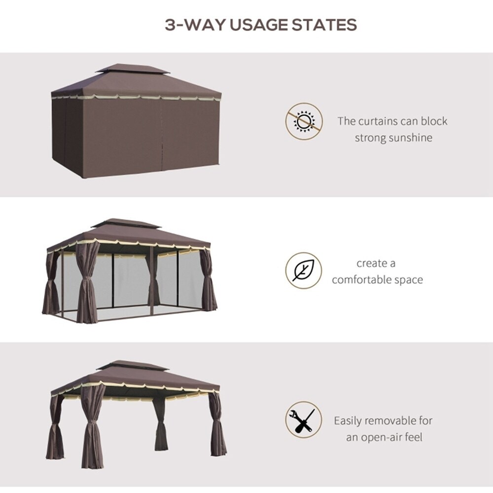 10 x13ft Outdoor Gazebo with Two tier Tent Roof and Aluminum Frame