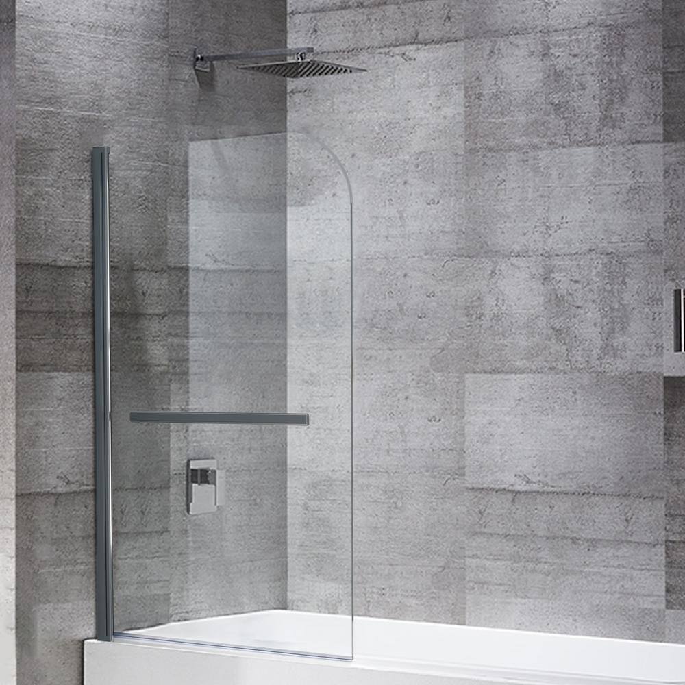 Maincraft 31 in. W x 55 in. H Pivot Frameless Tub Door in Stainless Steel Finish with Temper Glass D01-122303