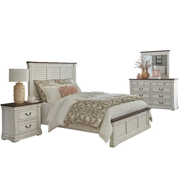 Panel Eastern King Bedroom Set in Dark Rum and White - - 36135683