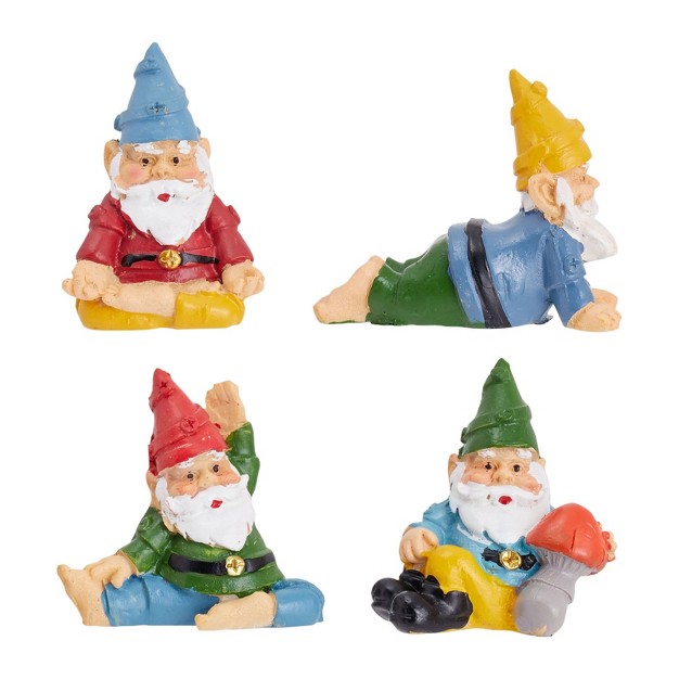 Juvale 4 Pieces Mini Garden Gnomes Outdoor Fairy Miniature Statue Accessories Set Decorations In Funny Poses Yard Ornaments For Yoga Gifts Planter