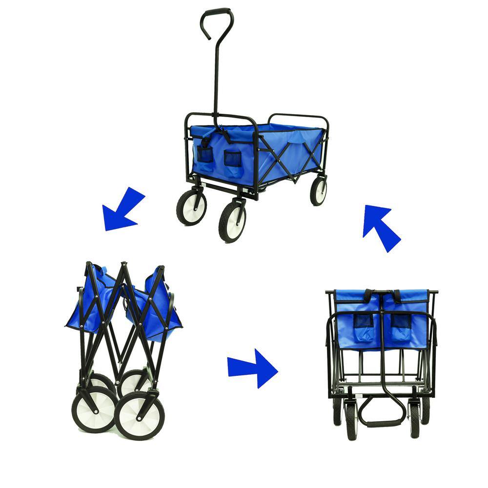 Tatahance Strong Steel 4-Wheeled Folding Wagon Garden Shopping Beach Cart in Blue W22701512-Z