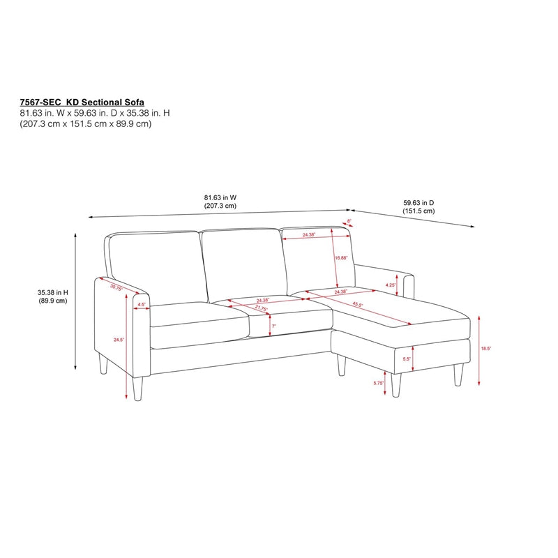 Dorel Living Beckie Reversible Sectional Sofa in Beige