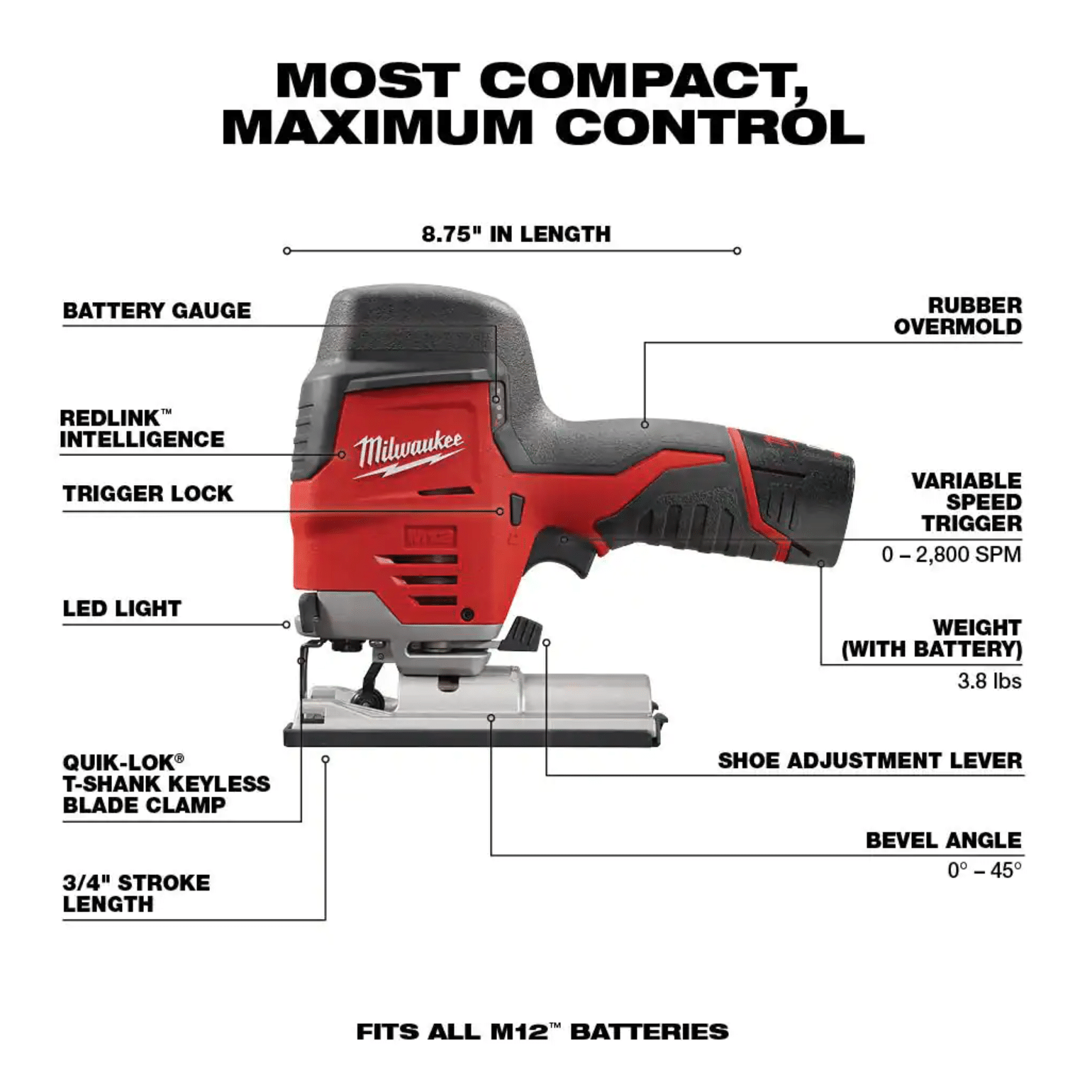 Milwaukee M12 12-Volt Lithium-Ion Cordless Jig Saw with M12 10 oz. Caulk and Adhesive Gun and 6.0 Ah XC Battery Pack (2445-20-2441-20-48-11-2460)