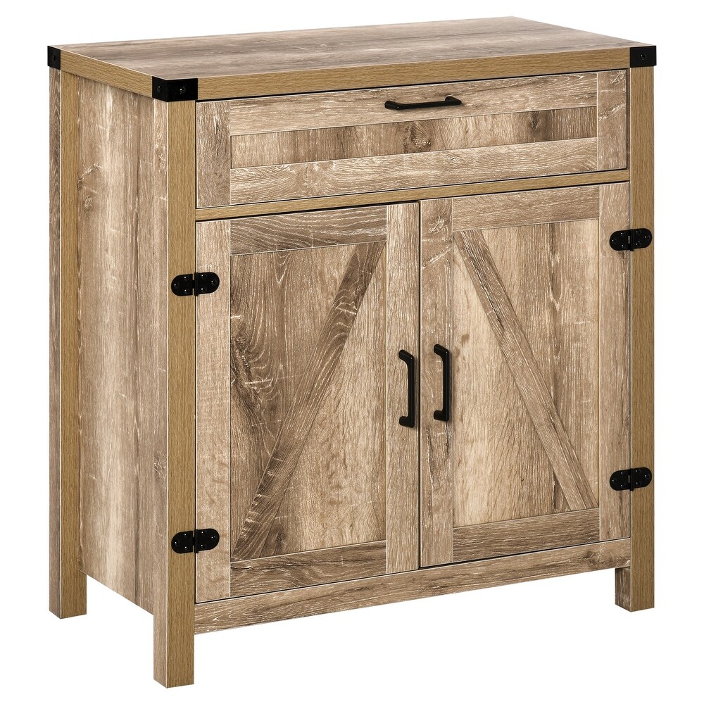 Farmhouse Sideboard Buffet Cabinet  Wooden Accent Cabinet  Kitchen Cabinet with Drawer and Adjustable Shelf  Oak