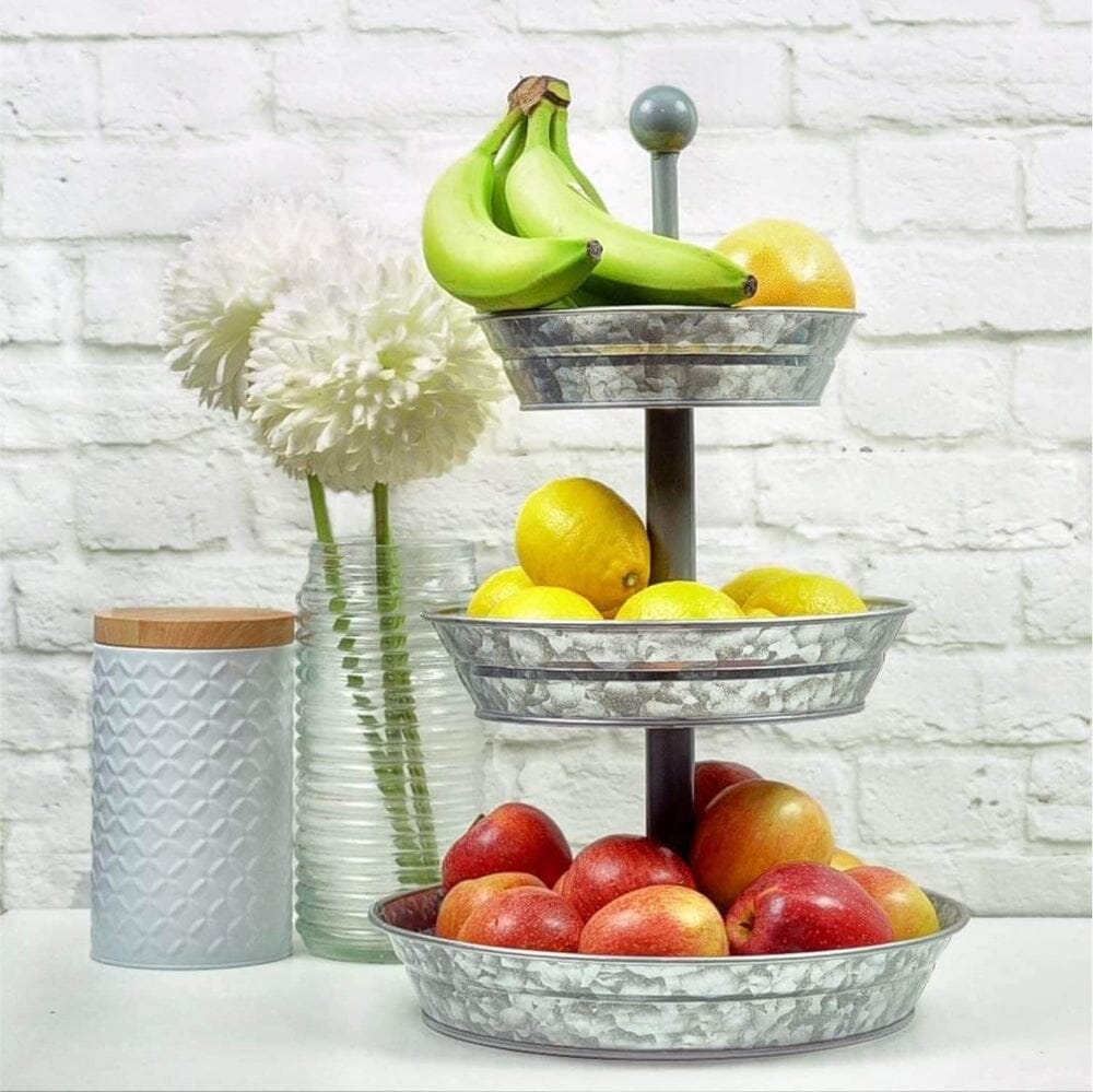 3 Tier Serving Tray - Galvanized, Rustic Metal Stand. Dessert, Cupcake, Fruit