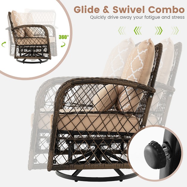 Costway Patio 3pcs Wicker Swivel Rocker Set 2 Rocking Chairs 360 Degrees With Coffee Table