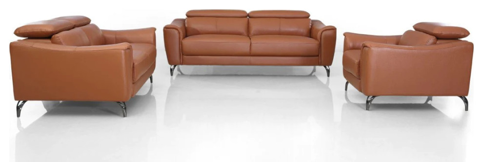 Kimmi Modern Cognac Leather Brown Sofa Set   Contemporary   Living Room Furniture Sets   by Rustic Home Furniture Deco  Houzz