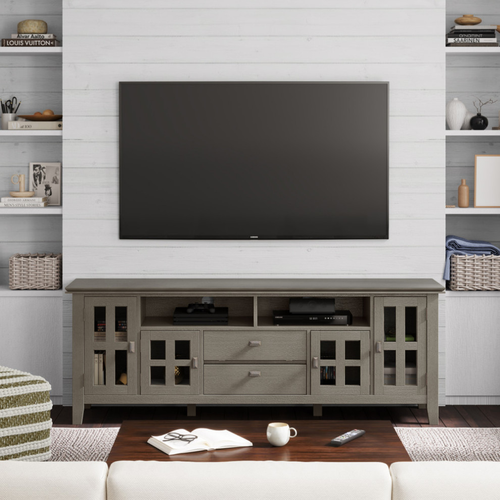 Artisan Solid Wood 72 quotTV Media Stand For TVs up to 80 quot  Transitional   Entertainment Centers And Tv Stands   by Simpli Home Ltd.  Houzz