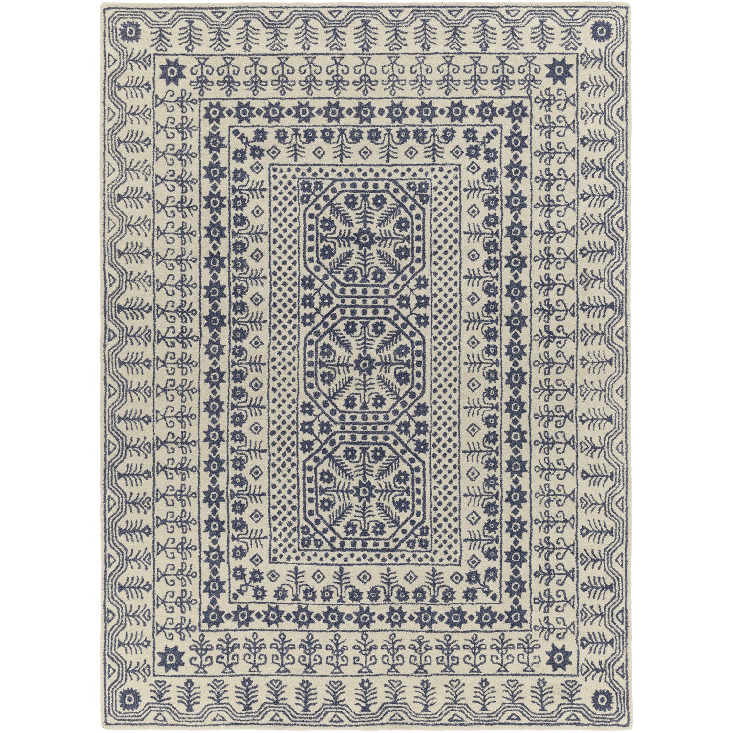 Smithsonian Collection New Zealand Wool Area Rug in Dark Slate Blue and Ivory design by Smithsonian