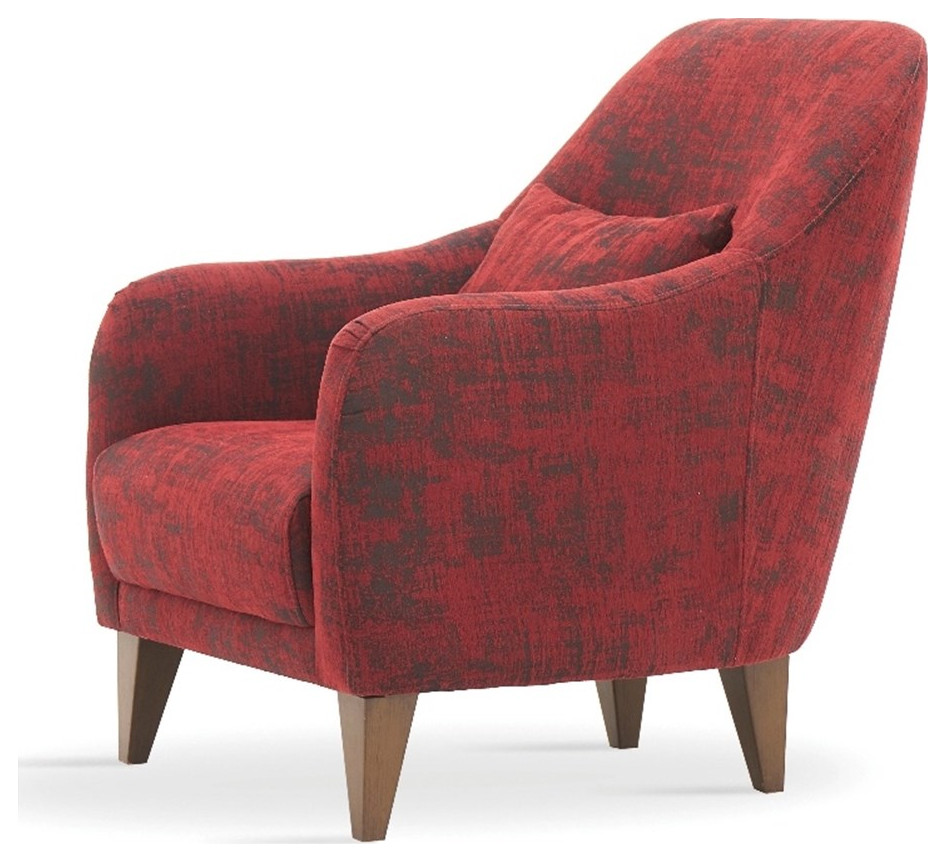 Enza Home Fiore Wood  ampPolyester Fabric Armchair in Red/Walnut   Contemporary   Armchairs And Accent Chairs   by Homesquare  Houzz