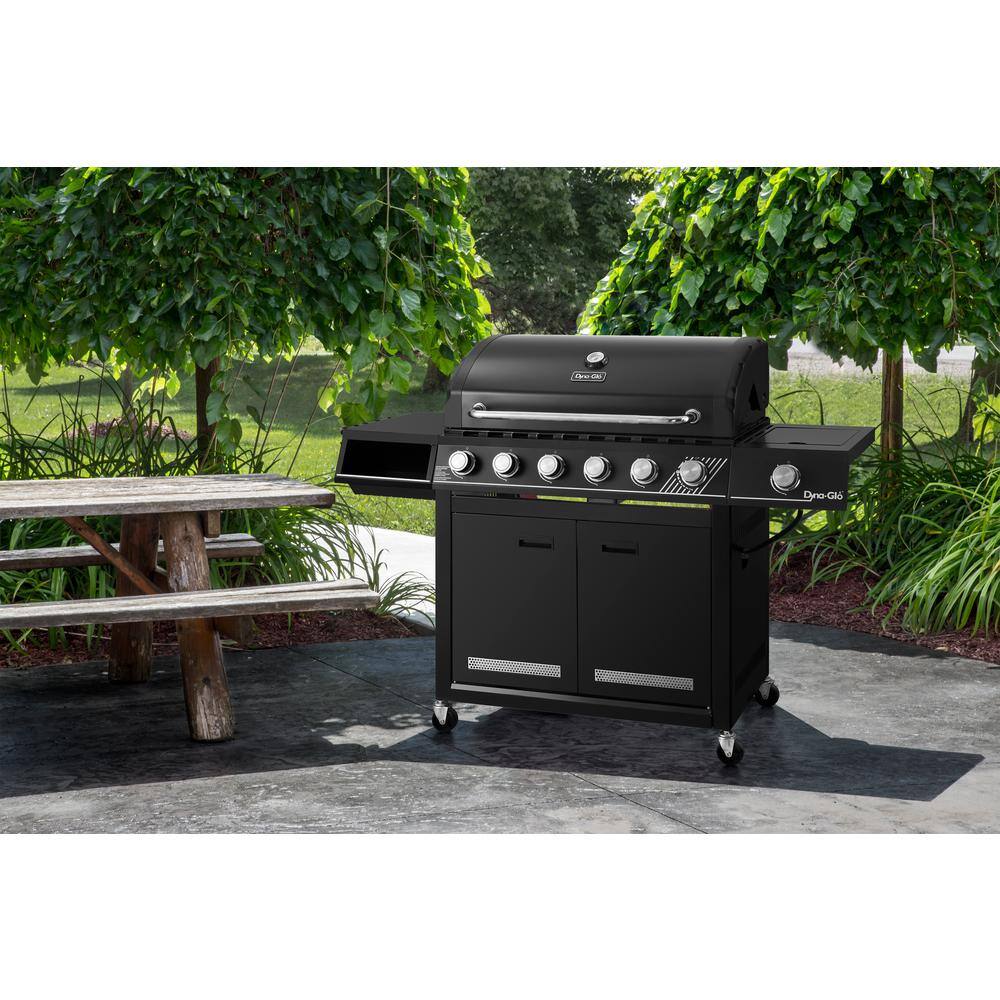 Dyna-Glo DGH563CRN-D 6-Burner Natural Gas Grill in Matte Black with TriVantage Multi-Functional Cooking System