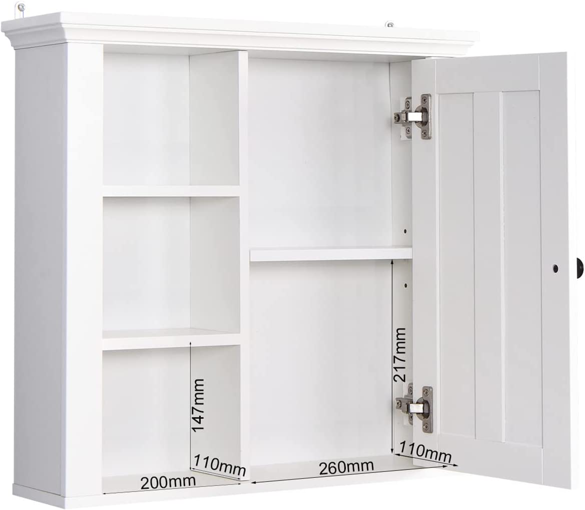 Bathroom Medicine Cabinet, White Wall Cabinet with a Door, Wood Storage Organizer