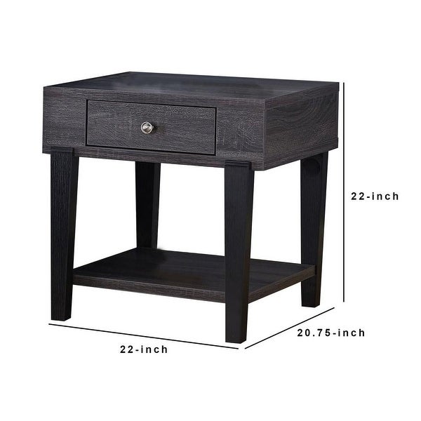 1 Drawer Wooden End Table with 1 Open Shelf， Distressed Gray - 22 H x 20.75 x 22 L